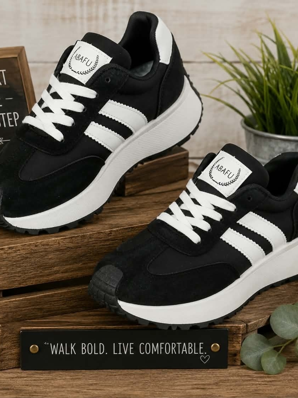 Women's Black & White Retro Runner Sneakers